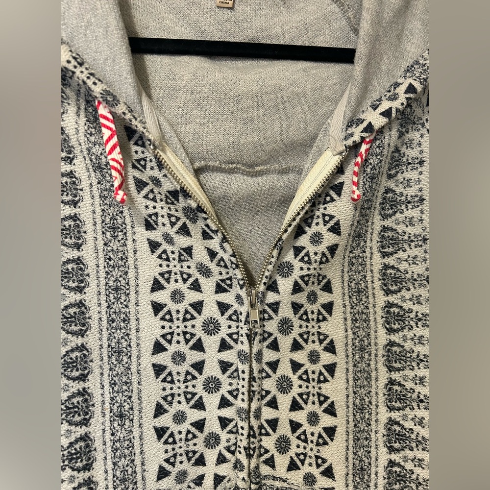 Anama Navy Blue & White Geometric Print High Low Hem Zip Up Hoodie - Picture 6 of 16